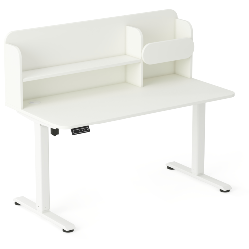 Biurko regulowane elektrycznie dla młodzieży 9–18 lat białe 100x65 cm z nadstawką – 3 kolory stelaża do wyboru