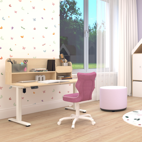 Biurko regulowane elektrycznie dla młodzieży 9–18 lat brzoza 100x65 cm z nadstawką – 3 kolory stelaża do wyboru