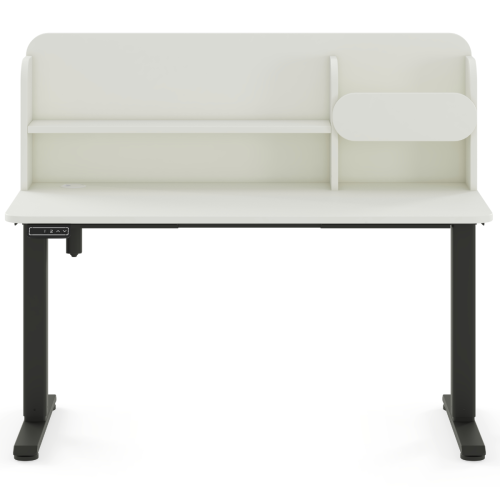 Biurko regulowane elektrycznie dla młodzieży 9–18 lat białe 120x65 cm z nadstawką – 3 kolory stelaża do wyboru postawa czarna