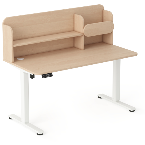Biurko regulowane elektrycznie dla młodzieży 9–18 lat brzoza 120x65 cm z nadstawką – 3 kolory stelaża do wyboru