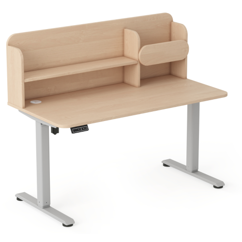 Biurko regulowane elektrycznie dla młodzieży 9–18 lat brzoza 120x65 cm z nadstawką – 3 kolory stelaża do wyboru