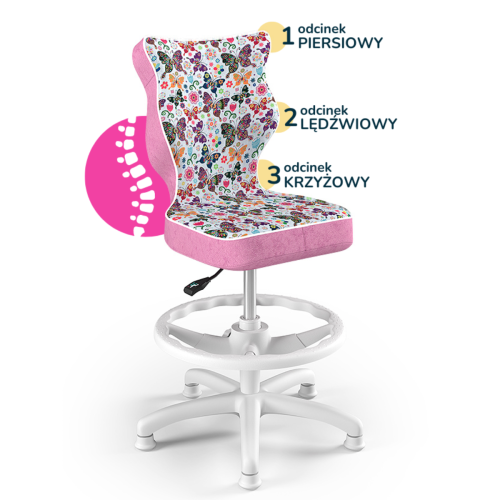 Krzesło ergonomiczne do biurka dla dziewczynki 6–10 lat Entelo Petit – różowe motylki z podnóżkiem