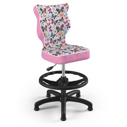 Krzesło ergonomiczne do biurka dla dziewczynki 6–10 lat Entelo Petit – różowe motylki z podnóżkiem