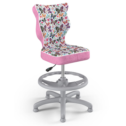 Krzesło ergonomiczne do biurka dla dziewczynki 6–10 lat Entelo Petit – różowe motylki z podnóżkiem