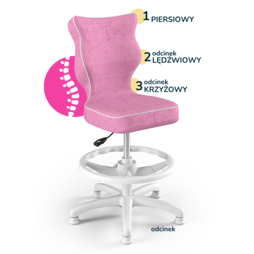 Krzesło do biurka dla dziewczynki 6–10 lat z podnóżkiem Entelo Petit – różowe