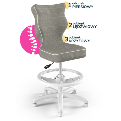 Ergonomiczne krzesło do biurka dla dziecka 6–10 lat z podnóżkiem Entelo Petit – szare