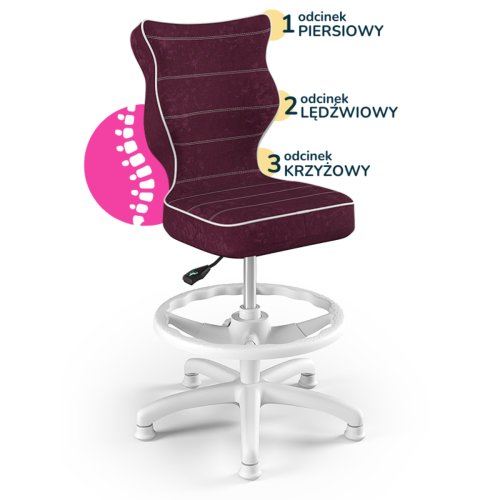 Krzesło ergonomiczne do biurka dla dziewczynki 5–8 lat Entelo Petit fioletowe z podnóżkiem
