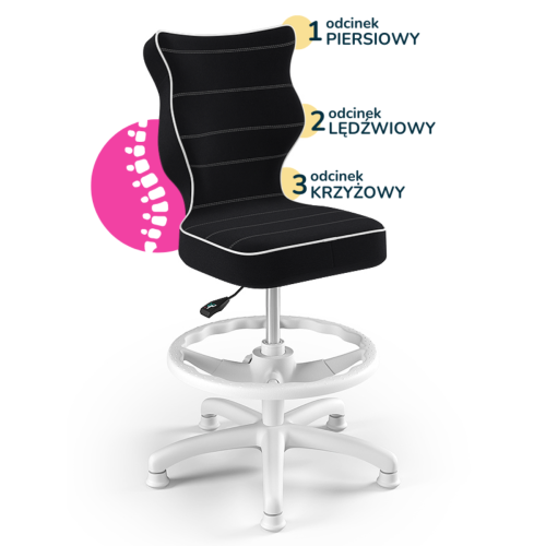 Ergonomiczne krzesło do biurka dla dziecka 6–10 lat z podnóżkiem Entelo Petit Jasmine – czarne