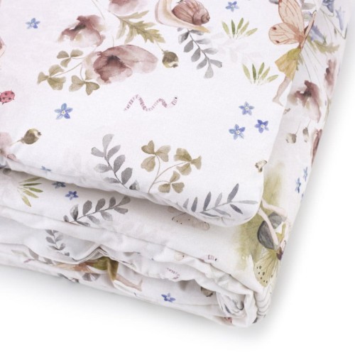 Pościel dziecięca bawełniana, jasne kolory, pastelowe kolory, kołderka i poduszka w stylu boho, wzór wróżki