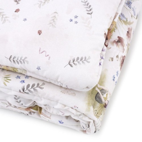 Pościel niemowlęca bawełniana, jasne kolory, pastelowe kolory, kołderka i poduszka w stylu boho, wzór wróżki