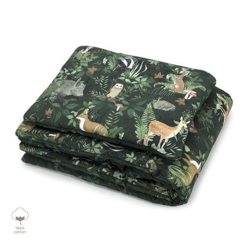 kołderka i poduszka z wypełnieniem dla dziecka zielona w zwierzątka