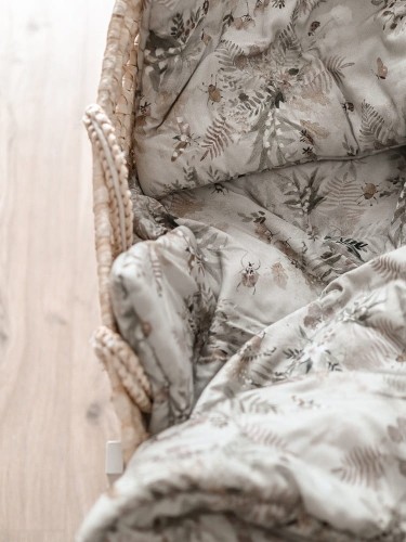 pościel dziecięca unisex, kolor beż, wzór owoce, sad, natura, kolory pastelowe