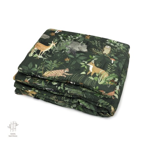 Pościel dziecięca  100% Bambus, wzór las, zwierzątka, liski, sarenki, jeże, dziki, sowa,  kolory zielone, beżowe, naturalne