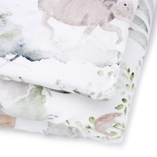 pościel dla dzieci bambusowa, wzór sawanna, zwierzątka, flamingi, żyrafy, słonie, pastelowe kolory, jasne kolory, na białym tle, spokojne kolory